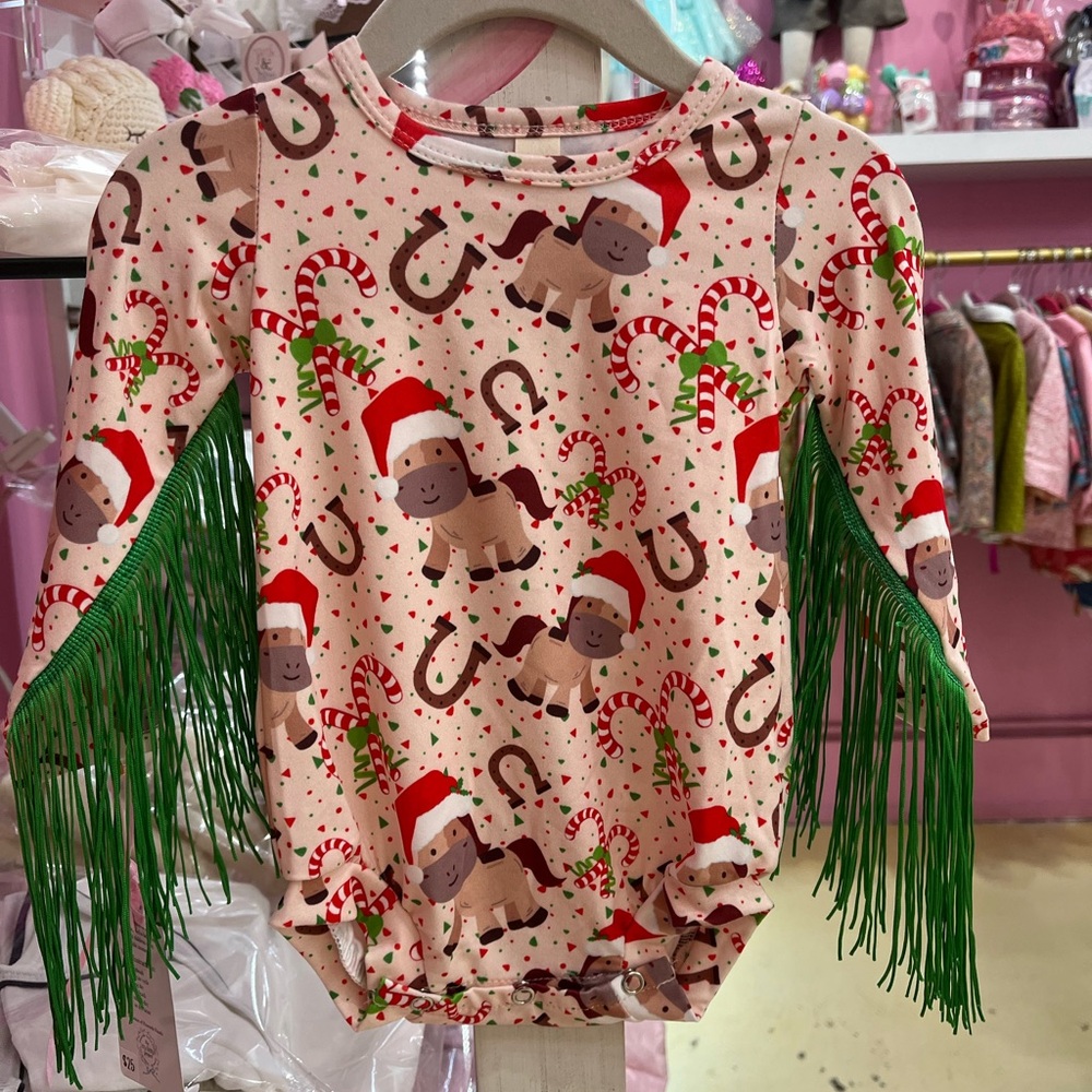 New With Tags- Festive Holiday Bodysuit with Green Fringe